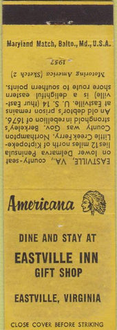 Matchbook Cover - Eastville Inn Gift Shop Eastville VA