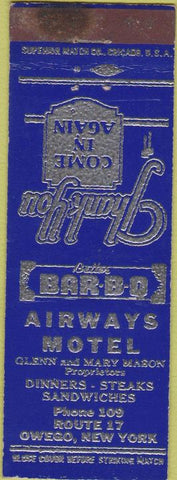 Matchbook Cover - Airways Motel Owego NY