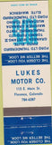 Matchbook Cover - Luke's Motor Co Ford 1975 Florence CO