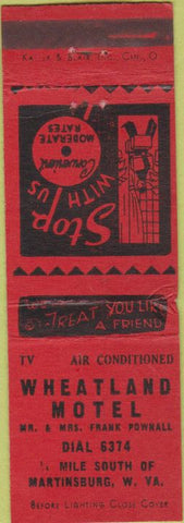 Matchbook Cover - Wheatland Motel Martinsburg WV
