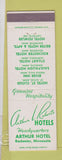 Matchbook Cover - Arthur Roberts Hotels Rochester MN