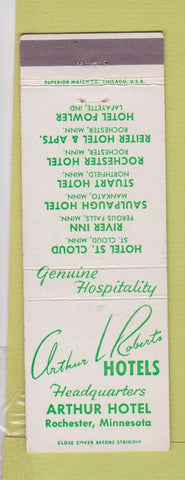 Matchbook Cover - Arthur Roberts Hotels Rochester MN