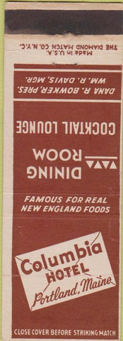 Matchbook Cover - Columbia Hotel Portland ME