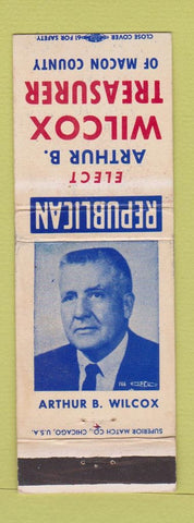 Matchbook Cover - Arthur B Wilox Treasurer Macon County Decatur IL WORN