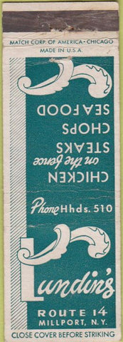 Matchbook Cover - Landin's Restaurant Millport NY CREASES