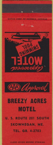 Matchbook Cover - Breezy Acres Motel Skowhegan ME