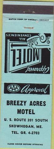 Matchbook Cover - Breezy Acres Motel Skowhegan ME