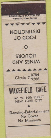 Matchbook Cover - Wakefield Cafe NYC Advertizit Match  30's