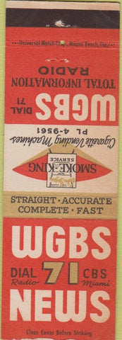 Matchbook Cover - WGBS CBS Radio Miami FL Cigarette Vending