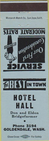 Matchbook Cover - Hotel Hall Goldendale WA