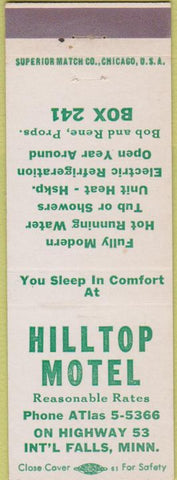 Matchbook Cover - Hilltop Motel International Falls MN