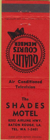 Matchbook Cover - Shades Motel Baton Rouge LA red