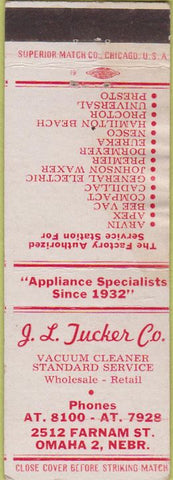 Matchbook Cover - JL Tucker Vacuum Service Omaha NE POOR