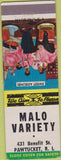 Matchbook Cover - Malo Variety Pawtucket RI