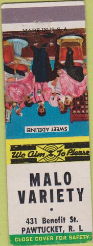 Matchbook Cover - Malo Variety Pawtucket RI