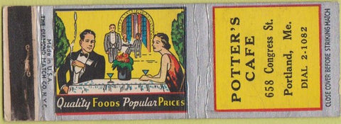 Matchbook Cover - Potter's Cafe Portland ME