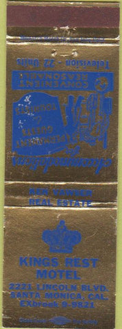 Matchbook Cover - Kings Rest Motel Santa Monica CA