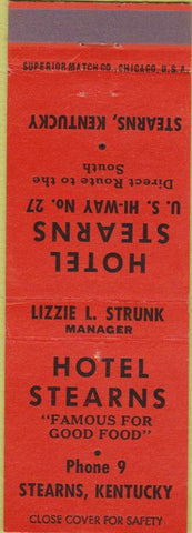 Matchbook Cover - Hotel Sterans KY low phone #