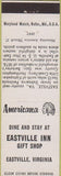 Matchbook Cover - Eastville Inn VA CREASE