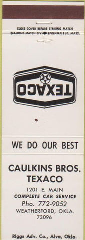 Matchbook Cover - Caulkins Bros Texaco oil gas Weatherford OK
