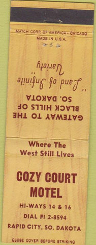 Matchbook Cover - Cozy Court Motel Rapid City SD
