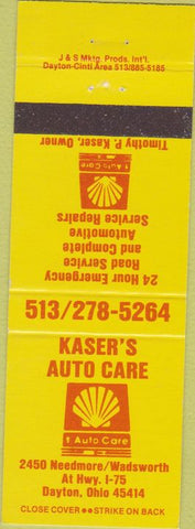 Matchbook Cover - Kaser's Auto Care shell oil gas Dayton OH