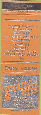 Matchbook Cover - Land Bank Laons York NE Milligan Seward