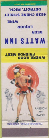 Matchbook Cover - Watts Inn Detroit MI pinup