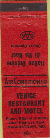 Matchbook Cover - Venice Restaurant Hagerstown MD Italian Food