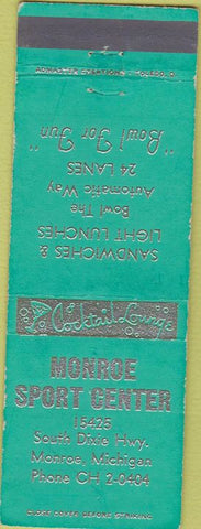 Matchbook Cover - Monroe Sport Center Monroe MI