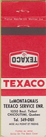 Matchbook Cover - Texaco oil gas Chicoutimi Quebec Canada