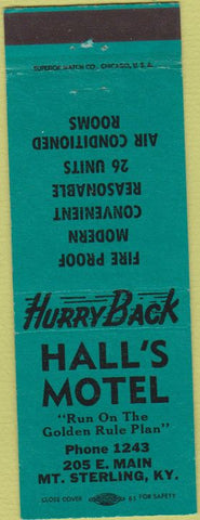 Matchbook Cover - Hall's Motel Mount Sterling KY green