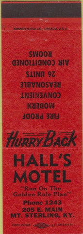 Matchbook Cover - Hall's Motel Mount Sterling KY red