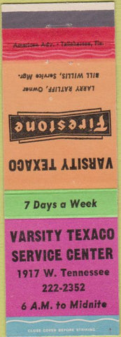 Matchbook Cover - Varsity Texaco Firestone Tires NO TOWN
