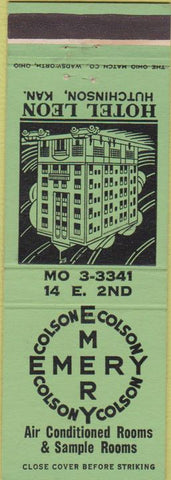 Matchbook Cover - Hotel Leon Hutchinson KS green