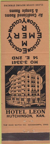 Matchbook Cover - Hotel Leon Hutchinson KS brown
