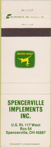 Matchbook Cover - Spencerville John Deere Tractors OH