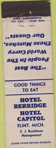 Matchbook Cover - Hotel Berridge Flint MI