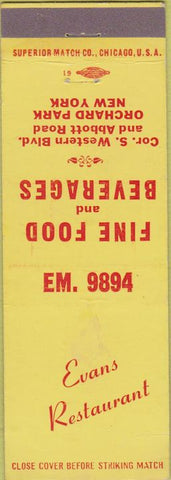 Matchbook Cover - Evans Restaurant Orchard Park NY