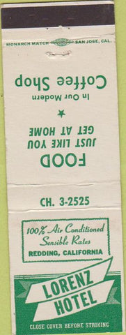 Matchbook Cover - Lorenz Hotel Redding CA