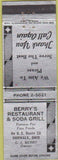 Matchbook Cover - Berry's Restaurant Norwalk OH