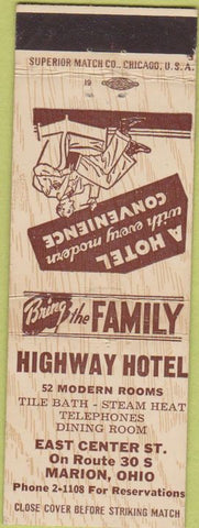 Matchbook Cover - Highway Hotel Marion OH