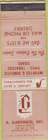 Matchbook Cover - A Garfinkel Inc Tobacco Washington DC CREASES