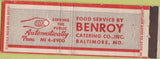 Matchbook Cover - Benroy Food Service vending Baltimore MD