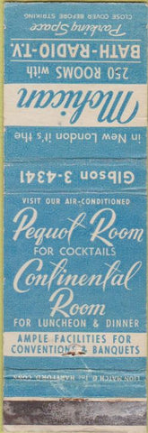 Matchbook Cover - Mohican Hotel New London CT WORN