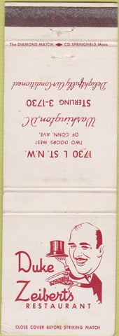 Matchbook Cover - Duke Zeibert's Restaurant Washington DC