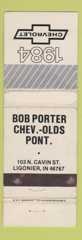 Matchbook Cover - 1984 Chevrolet Bob Porter Oldsmobile Ligonier IN WORN