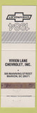 Matchbook Cover - 1984 Chevrolet Vivien Lane Marion SC WORN
