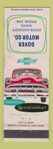 Matchbook Cover - 1954 Chevrolet Dover Foxcroft ME WRON HEAVY CREASE