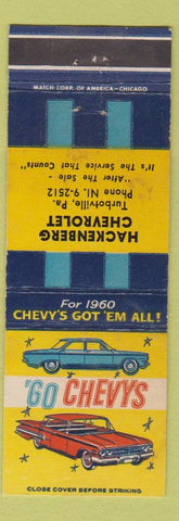 Matchbook Cover - 1960 Chevrolet Hackenberg Turbotville PA WEAR